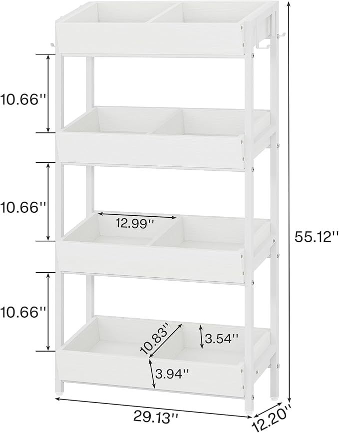Tribesigns Wood Fruit and Vegetable Basket Stand Rack for Kitchen, Office, Store, Supremarket, Pantry Shelf Unit for Snacks, 4-Tier Wooden Utility Storage Shelves (White)