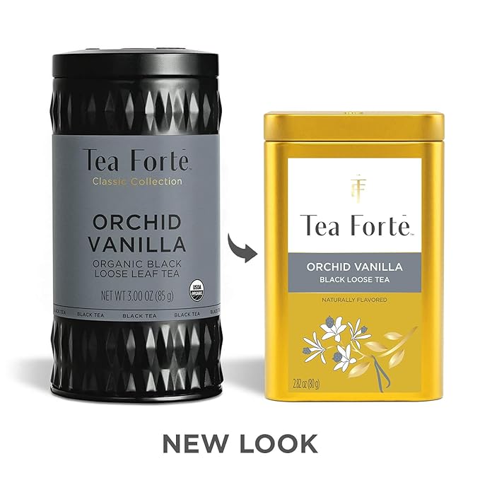 Tea Forte Orchid Vanilla Premium Loose Leaf Caffeinated Black Tea Blend Canister, Makes 35-50 Cups