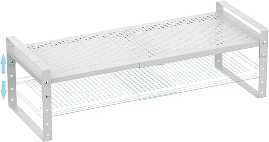 Expandable Shoe Rack Stackable Metal Pantry Storage Shelves Stand Adjustable Height Cabinet Shelf Organizer Racks Spice Shelving(1PACKS/WHITE,LARGE)
