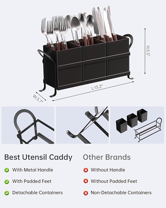 GaryVault Black Kitchen Utensil Holder - Elegant Silverware Holder, Versatile Picnic and Flatware Caddy, Ideal for Modern Countertop Storage Solutions