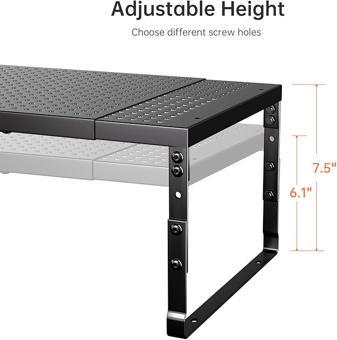 Ipotive Expandable Adjustable Cabinet Shelf Organizer - Stackable Metal Spice Rack for Kitchen Pantry, Countertop, Cupboard & Bathroom (1Pack/Black,Large)
