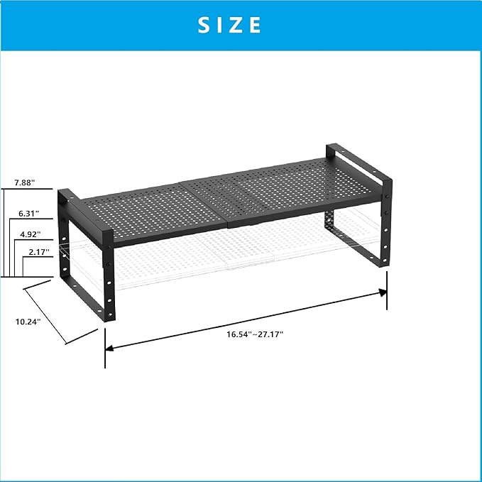 Wobmmi Expandable,Adjustable & Stackable Spice Rack, Cabinet Kitchen Countertop Shelf Organizer,Metal Pantry Storage Shelves - Space-Saving Storage Solution(1Pack/Black/Large)