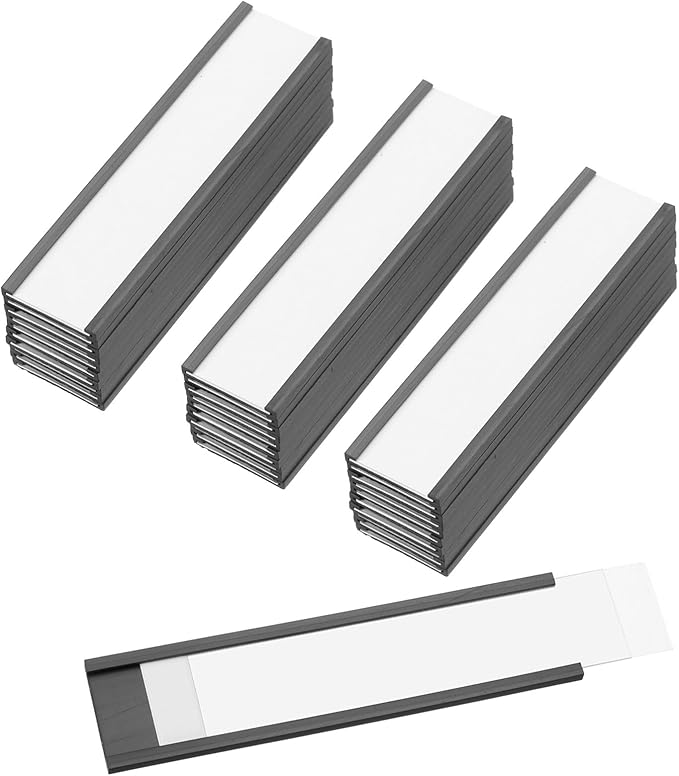PATIKIL Magnetic Label Holder 4" x 1" with Paper Inserts, 50 Pcs C Channel Magnetic File Cabinet Labels Shelf Data Card Holder Signs for Metal Racks Shelves Whiteboard Tool Box