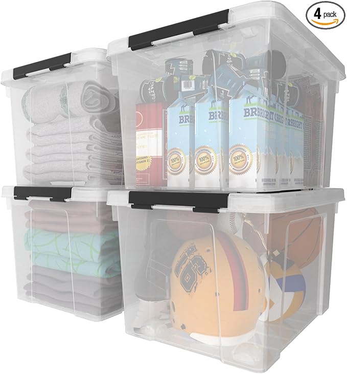 50 Qt. Plastic Storage Bins with Lids, Large Stackable Storage Containers for Organizing Clear Durable Storage Box, 4 Packs