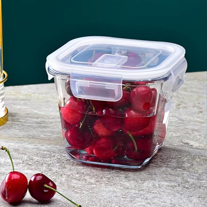 4 Cup Square Glass Food Storage Container with Lids, Square Glass Soup Container with Airtight Lids, 32 OZ Food Prep Bowls for Leftovers, Salad, Microwave、Fridge、Dishwasher Safe (2 Pack)