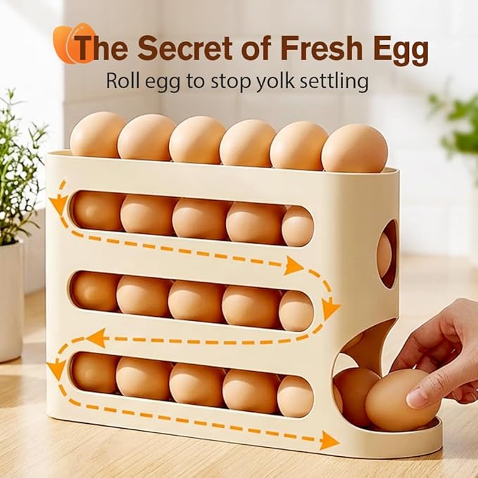 Clear Egg Holder for Fridge, 2026 New Rolling Egg Dispenser for Refrigerator, Auto Rolling Egg Dispenser for 30 Eggs, Space-Saving Egg Roller, Organizer, Container, Kitchen Countertop (Green*2)