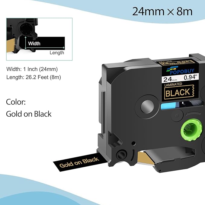 TZ TZe 24mm 0.94 inch Laminated Black Tape Compatible for Brother P Touch TZ354 TZ-354 TZe-354 TZe354 Label Tape for Brother PT-D600VP E550W H500LI P710BT Label Maker, 5 Pack Gold on Black