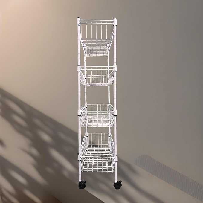 NSF white 4-layer storage rack, refrigerator crevice rack, washing machine crevice rack, laundry room dirty clothes storage, multifunctional household epoxy resin deep mesh basket