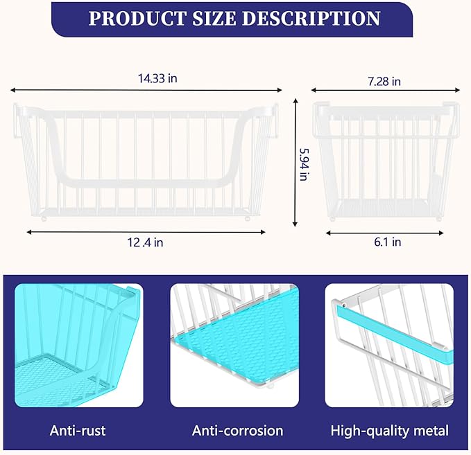 6 Pack Enhanced Leak-Proof Bottom Stackable Wire Baskets, Pantry Organizers and Storage, pantry storage，Shelf Baskets, Fruit Basket, Potato and Onion Storage Bins，(White)
