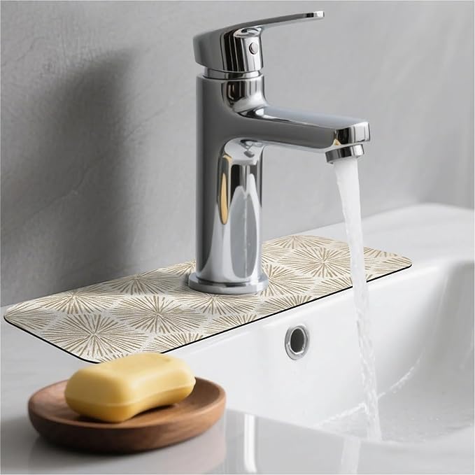 Kitchen Sink Splash Guard，Sunburst shapes Faucet Mat Sink Gadgets-Super Absorbent Fast Drying Mat Drip Catcher for Kitchen, Bathroom,Sink Mat, Dish Drying Mat, Bathroom(15" X 5.5" )