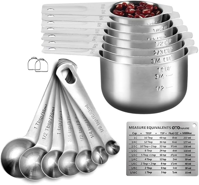 KUBEMUEG Measuring Cups and Spoons Set Heavy Duty 304 Metal Stainless Steel Measuring Cup Spoon Kitchen Gadgets for Cooking Baking (Set of 17)