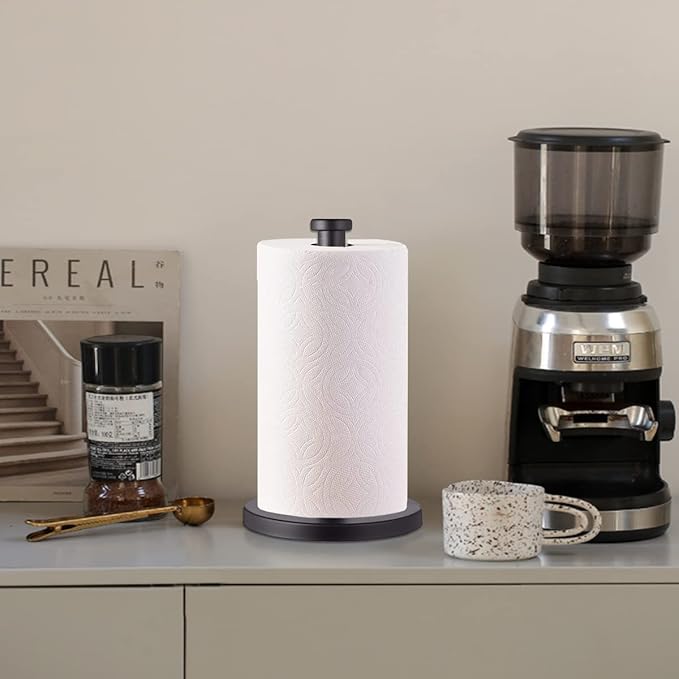 GWGTHZ Black Standing Paper Towel Holder for Kitchen& Bathroom Countertop,Under Counter, Table Or BBQ, Standard or Jumbo-Sized Roll Paper (with Stainless Steel Base)