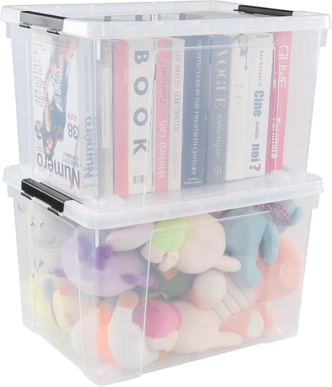Hespama 4 Packs Clear Plastic Storage Bin 50 Quart, Large Storage Containers with Wheels