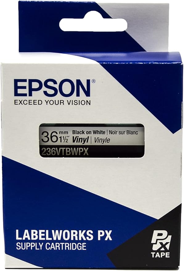 LABELWORKS 236VTBWPX Tape Cartridge - Black on White Flexible and Durable Vinyl Industrial Label Maker Tape - 1.5" (36MM) Wide, 22.9 ft