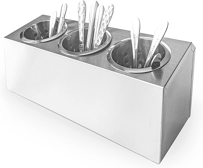 overstockedkitchen Flatware Organizers Stainless Steel Cylinder Flatware Silverware Utensil Holder Organizer Caddy (3 holes)