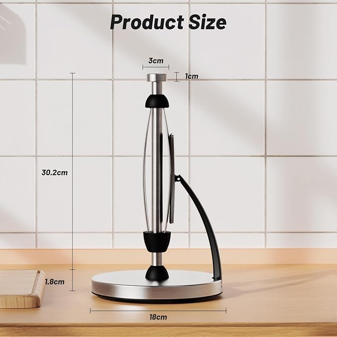 VEHHE Paper Towel Holder Countertop, Paper Towel Holder with Spring Activated Arm and Damping Effect, Simply Tear Paper Towel Stand for Bathroom and Kitchen (Silver)