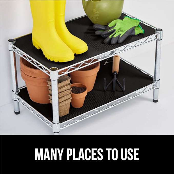 GORILLA GRIP DuraGuard Shelf Liner, Non-Adhesive Cabinet Liners for Kitchen Drawers, Shelves, Refrigerator, Pantry Storage, Bathroom Closet, Durable Waterproof BPA Free Ribbed Plastic, 20x10 Jet Black