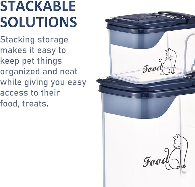 Cat Food Storage Container Combo (4L+1.5L),2 Pcs Airtight Pet Food Containers with Built In Spout,Cat Treat Bin with Measuring Cup,Travel Cat Dog Food Container,BPA Free,Easy Grip