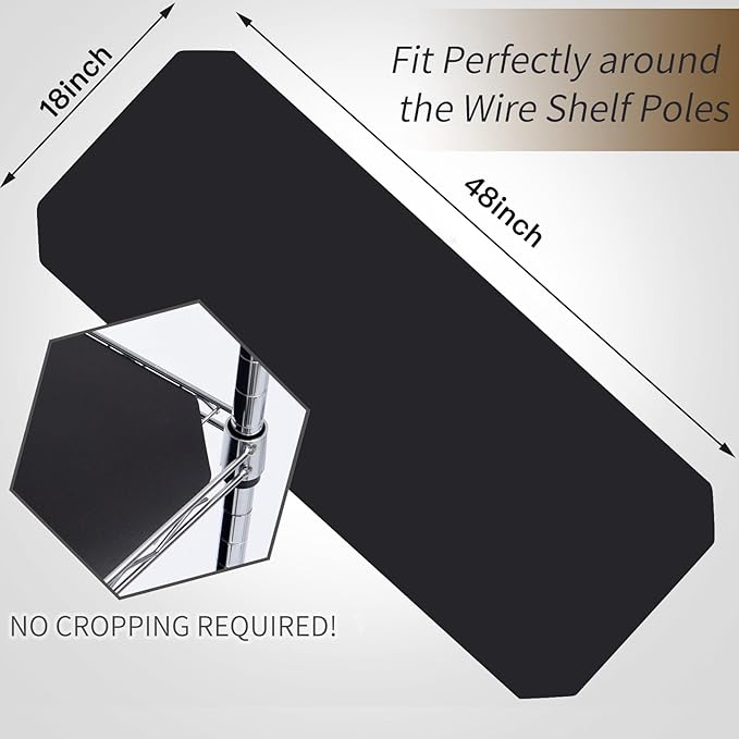 Poofzy Wire Shelf Liner 18 x 48, Set of 5 Shelf Liners for Wire Shelving Plastic Non-Adhesive for Pantry, Kitchen Cabinets (Black)