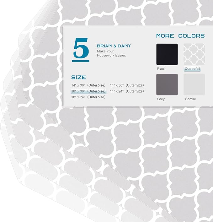 BRIAN & DANY Wire Shelf Liner 18" X 36", Heavy Duty Shelf Liners for Wire Shelving, Waterproof Protector Mats, Set of 5, Quatrefoil Grey