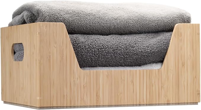 MobileVision Bamboo Storage Box Set Open Front Bin Organizers to use in kitchen pantries, cabinets and countertops 1 Large & 1 Small box included