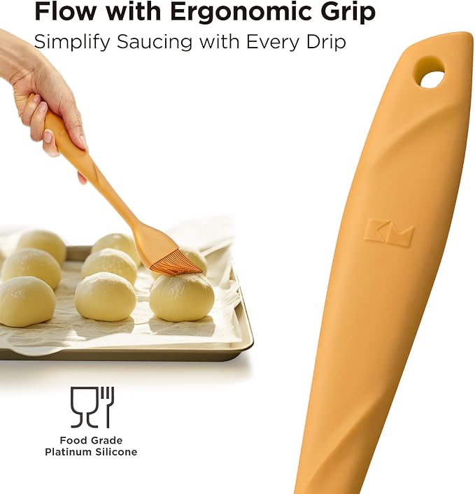 Kitchen Mama WaltzGrip Platinum Silicone Basting Pastry Brush: Set of 2 Heat-Resistant Brushes Utensils for Cooking, Baking, Grilling, Barbecue, and Spreading Oil, Butter, Egg (Yellow)