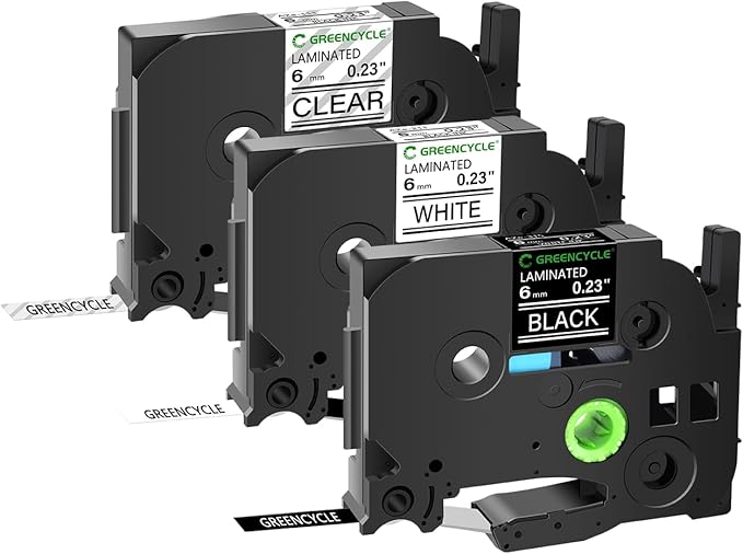 GREENCYCLE Compatible for Brother P-Touch Label Tape TZe-111 TZe-211 TZe-315 6mm 0.23" Laminated TZe TZ 1/4 inch Black on Clear/White and White on Black Label Tape for PT-D210 PT-D400 PT-D200, 3 Pack