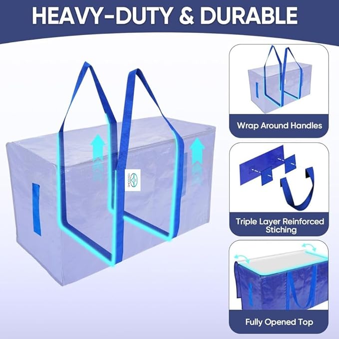 Extra Large Moving Bags with Zippers & Carrying Handles, Heavy-Duty Storage Tote Moving Boxes for Space Saving (4)
