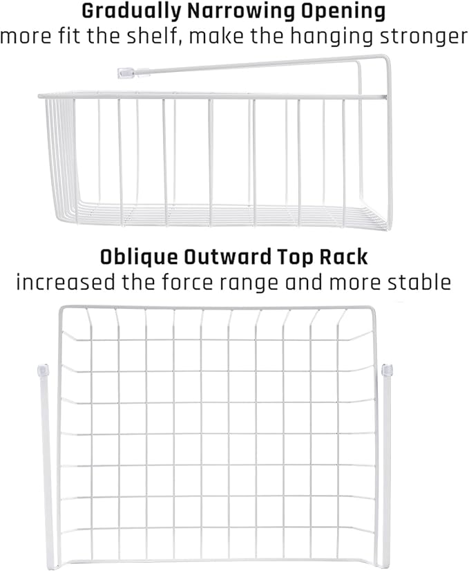 Tebery 4 Pack White Under Shelf Wire Basket Hanging Storage Baskets, Small Add-on Storage Racks Slide-in Cabinet Baskets Organizer for Kitchen Pantry Desk Bookshelf