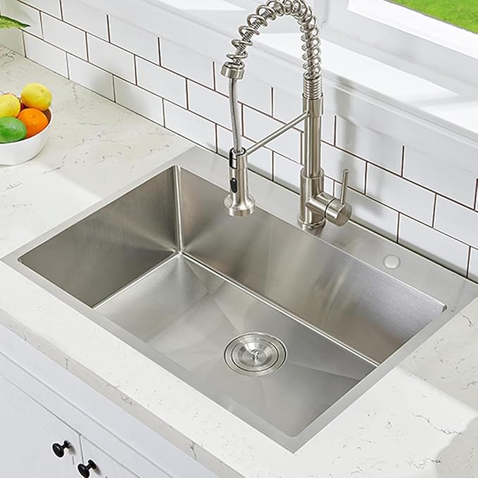 33x22 Inch Drop In Kitchen Sink, Topmount Stainless Steel Brushed Nickel Single Bowl Kitchen Sink, Extra-thick 16 Gauge For RV Laundry Utility with Dish Grid and Basket Strainer YSD013