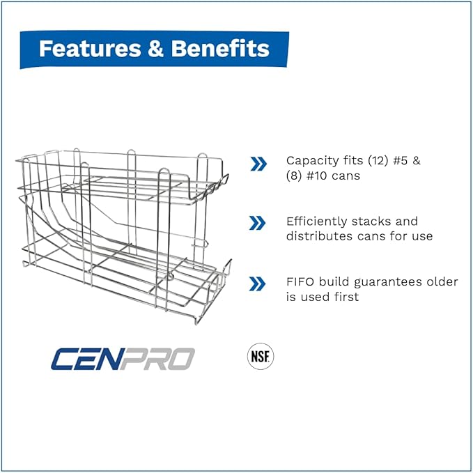 28W-171 FIFO Wire Can Rack, Holds (12) #5 Cans or (8) #10 Cans, Metal Construction, FIFO Design
