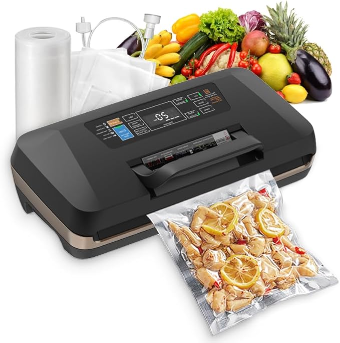 WubbaLubba 95kpa Commercial Vacuum Sealer, Automatic Food Sealing Machine with Easy-Lock, Integrated Cutter & Starter Kits for Food Storage Preservation