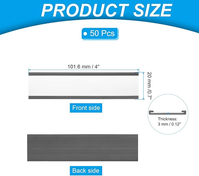 PATIKIL Magnetic Label Holder 4" x 0.7" with Paper Inserts, 50 Pcs C Channel Magnetic File Cabinet Labels Shelf Data Card Holder Signs for Metal Racks Shelves Whiteboard Tool Box
