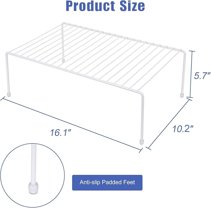 Set of 2 Large (16.1 x 10.2 Inch) Cabinet Storage Shelf Rack, Shelves，Kitchen Counter and Cabinet Shelf, Storage Rack Organizer for Kitchen, Bathroom Cupboard (White)