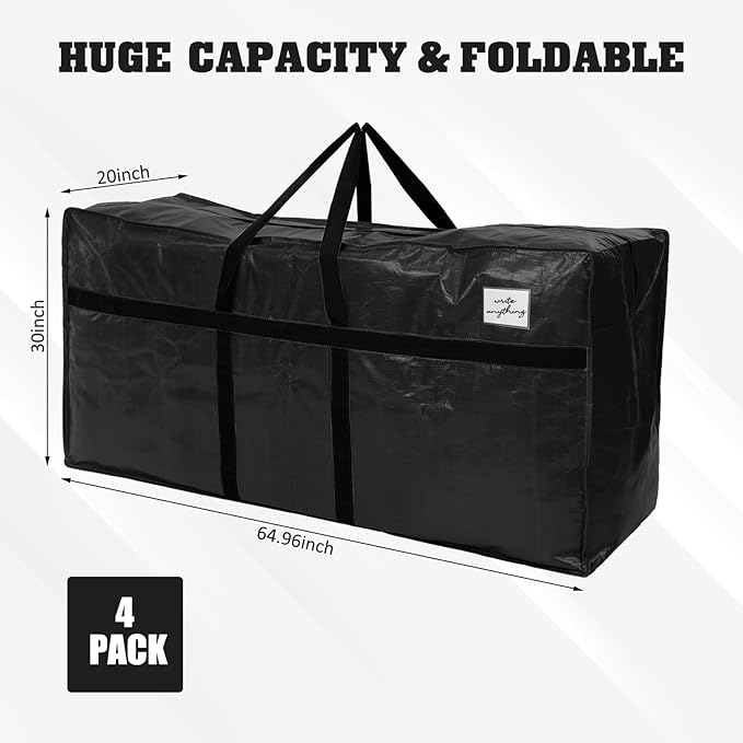 Windyun 4 Pack 168 Gallon Extra Large Moving Bags XXL Heavy Duty Storage Bag with Strong Zipper Handle Jumbo Big Tote Box Foldable for College Dorm Travel Clothes Duffle Blanket Pillow(Black)