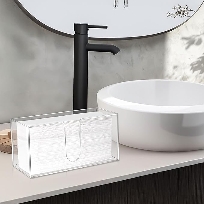 Wanmu Acrylic Countertop Paper Towel Dispenser, Clear Paper Towel Tray for Bathroom, Kitchen, Countertop, Guest Napkin Holder for Z-fold, C-fold, MultiFold Trifold Paper Towels