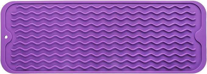 Silicone Dish Drying Mat for Multiple Usage,Easy clean,Eco-friendly,Heat-resistant Silicone Mat for Kitchen Counter,Sink,Bar,Bottle,or Cup Purple M 17 inches x 6 inches