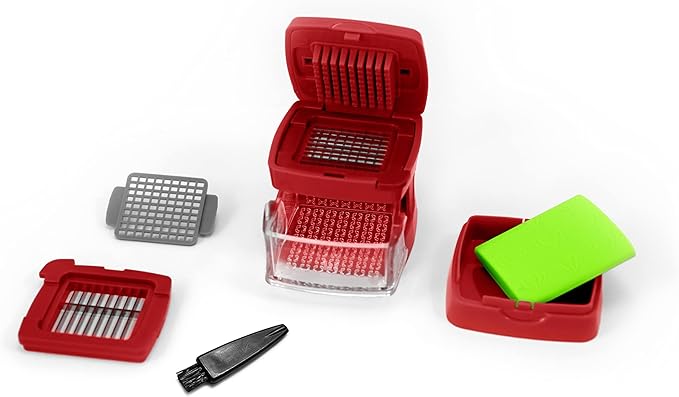 Kitchen Innovations Garlic-A-Peel Garlic Press, Crusher, Cutter, Mincer, and Storage Container - Includes Silicone Garlic Peeler - Easy to Clean - Stainless Steel Blades – (Red), standard