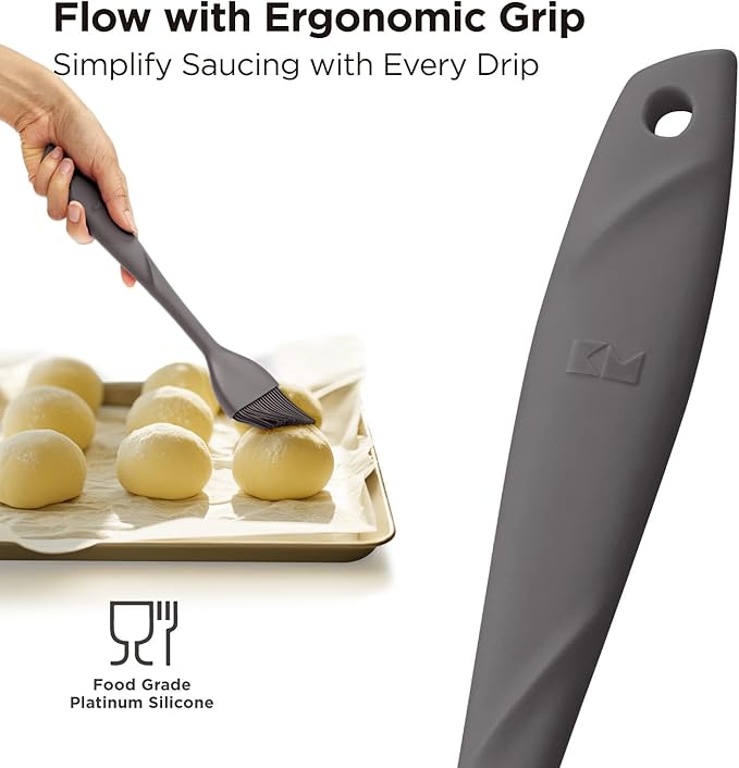 Kitchen Mama WaltzGrip Platinum Silicone Basting Pastry Brush: Set of 2 Heat-Resistant Brushes for Cooking, Baking, Grilling, and Spreading Oil or Butter - Dishwasher-Safe (Metal Gray)