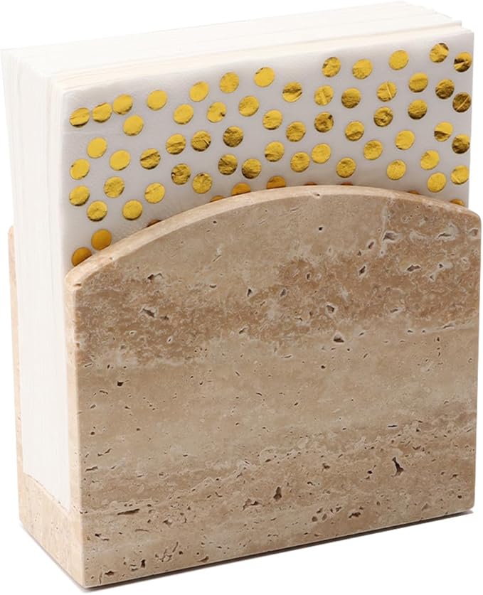 Shonmogar Travertine Stone Napkin Holder,Standing Napkin Holders Fit for 6.5”x6.5” Luncheon-Sized Napkins,Stone Napkin Holder for Table Kitchen Counter Dining Room Party Bar Decor,Beige