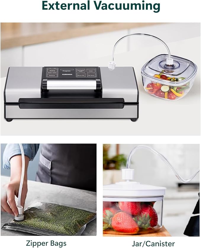 Vacuum Sealer Machine, 8 in 1 Multi-function Dry/Moist Modes For Food Preservation, Powerful Food Sealer with Built-in Cutter and Bag Storage | VS5738