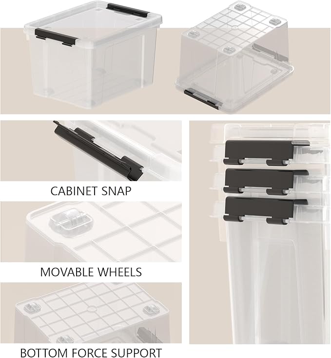 50 Qt. Plastic Storage Bins with Lids, Large Stackable Storage Containers for Organizing Clear Durable Storage Box, 4 Packs