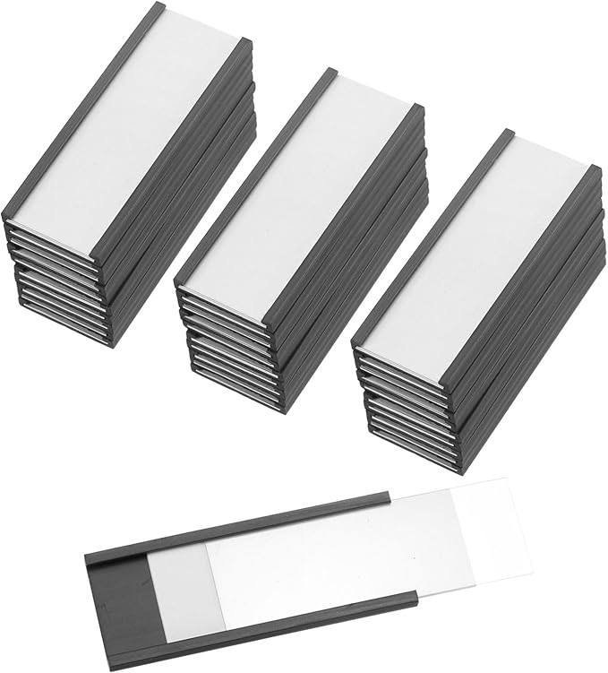 PATIKIL Magnetic Label Holder 2" x 0.7" with Paper Inserts, 50 Pcs C Channel Magnetic File Cabinet Labels Shelf Data Card Holder Signs for Metal Racks Shelves Whiteboard Tool Box