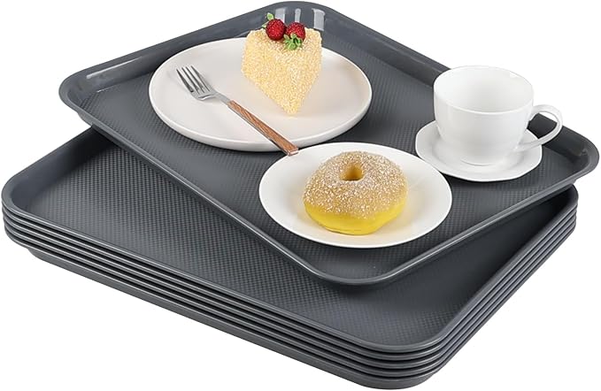 Readsky 6 Packs Plastic Serving Tray, 17.2" x 13.4" Fast Food Plastic Trays, Deep Gray