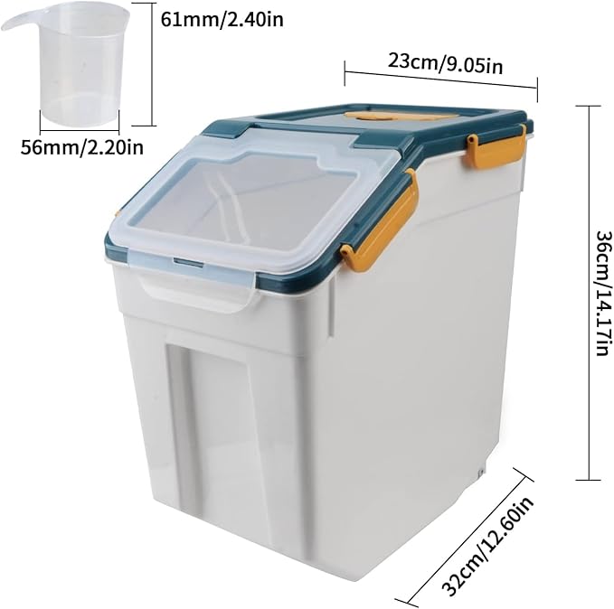 Large Flour Rice Storage Container 25lbs Bin with Measuring Cup & Scoop, BPA Free Rice Dispenser, Cereal & Dog Food Containers, Kitchen Organizer for Dry Beans, Oatmeal and Grains (4-Pack, Dark Blue)