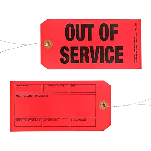 Out of Service/Maintenance Required Tags 50-pk., Clipped Corners with 12" Tag Wires Attached, J. J. Keller & Associates, Inc.