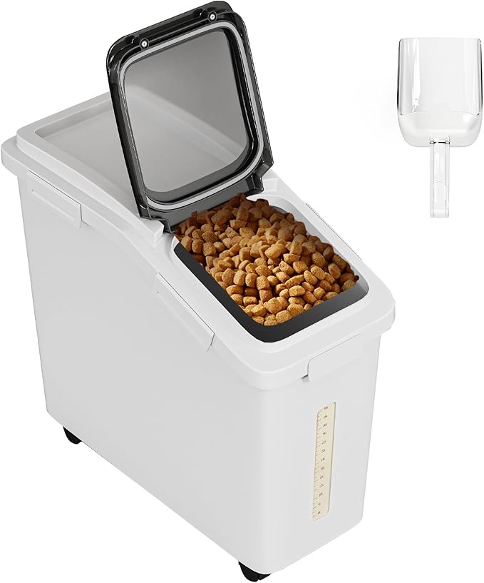 DWVO Large Ingredient Storage Bins, 11.4-Gallon Flour Rice Food storage Containers Bins with Wheels, Scoop and Airtight Lid for Dry Food, Flour, Cereal Grain, Sugar, White