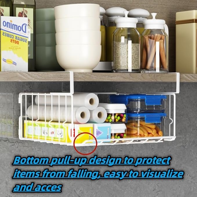 Couwilson Under Shelf Basket Storage 2Pack - 12.6in Metal Under Cabinet Shelf, Hanging Wire Basket Shelves, Undershelf Storage Basket for Kitchen Pantry Bookshelf