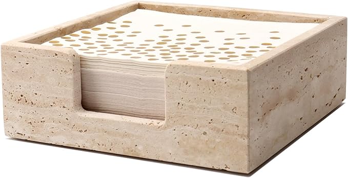 Shonmogar Luncheon Napkin Holder,Travertine Stone Napkin Holders Fit for 6.5”x6.5” Luncheon-Sized Napkins,Stone Napkin Holder for Table Kitchen Counter Dining Room Party Bar Decor,Beige