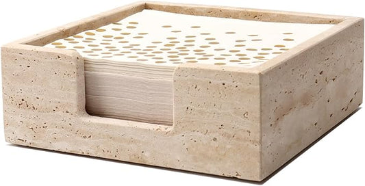 Shonmogar Luncheon Napkin Holder,Travertine Stone Napkin Holders Fit for 6.5”x6.5” Luncheon-Sized Napkins,Stone Napkin Holder for Table Kitchen Counter Dining Room Party Bar Decor,Beige